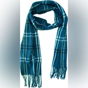 NEW Cejon Made in Italy Teal Blue Green Plaid Scarf Super Soft Warm Comfy Fringe
